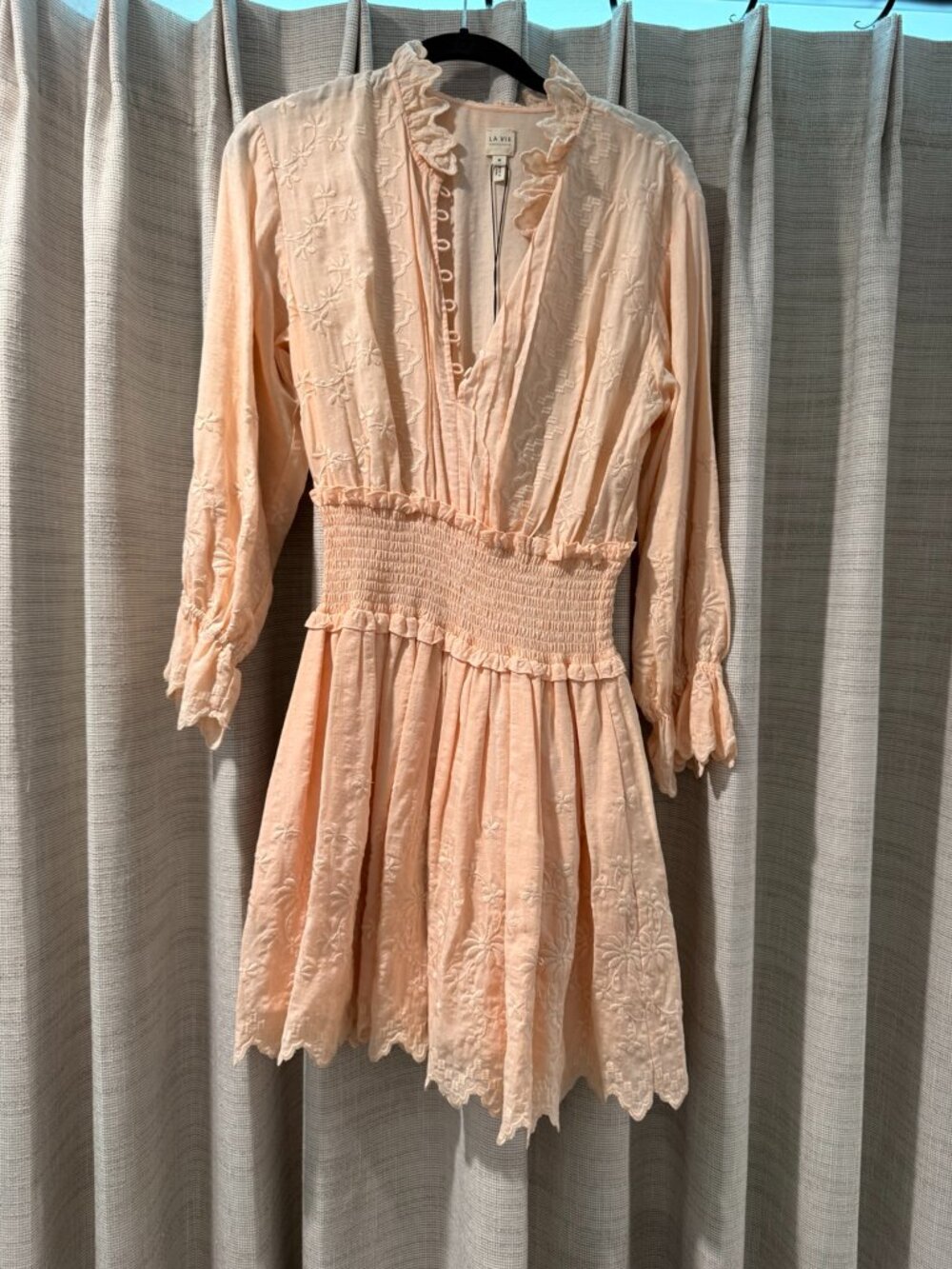 NWT La Vie Rebecca Taylor Embroidered Voile Mini Dress M Blush Pink